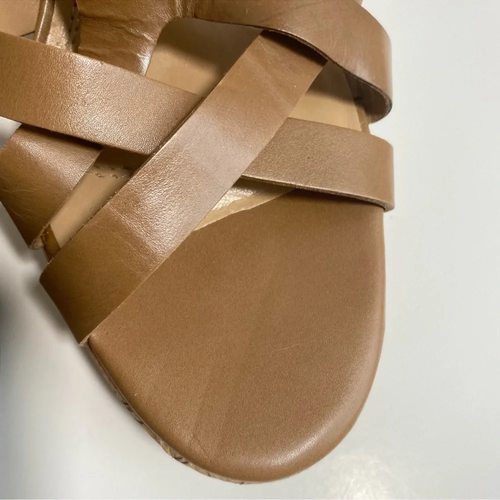 Tahari Sarah Brown Leather Strappy Wedge Sandals